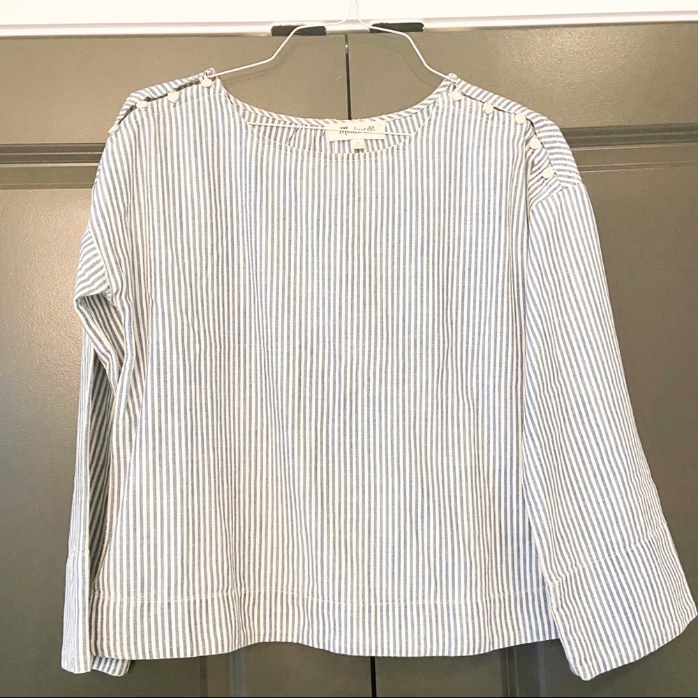 Madewell Denim striped bell shirt w/button detail